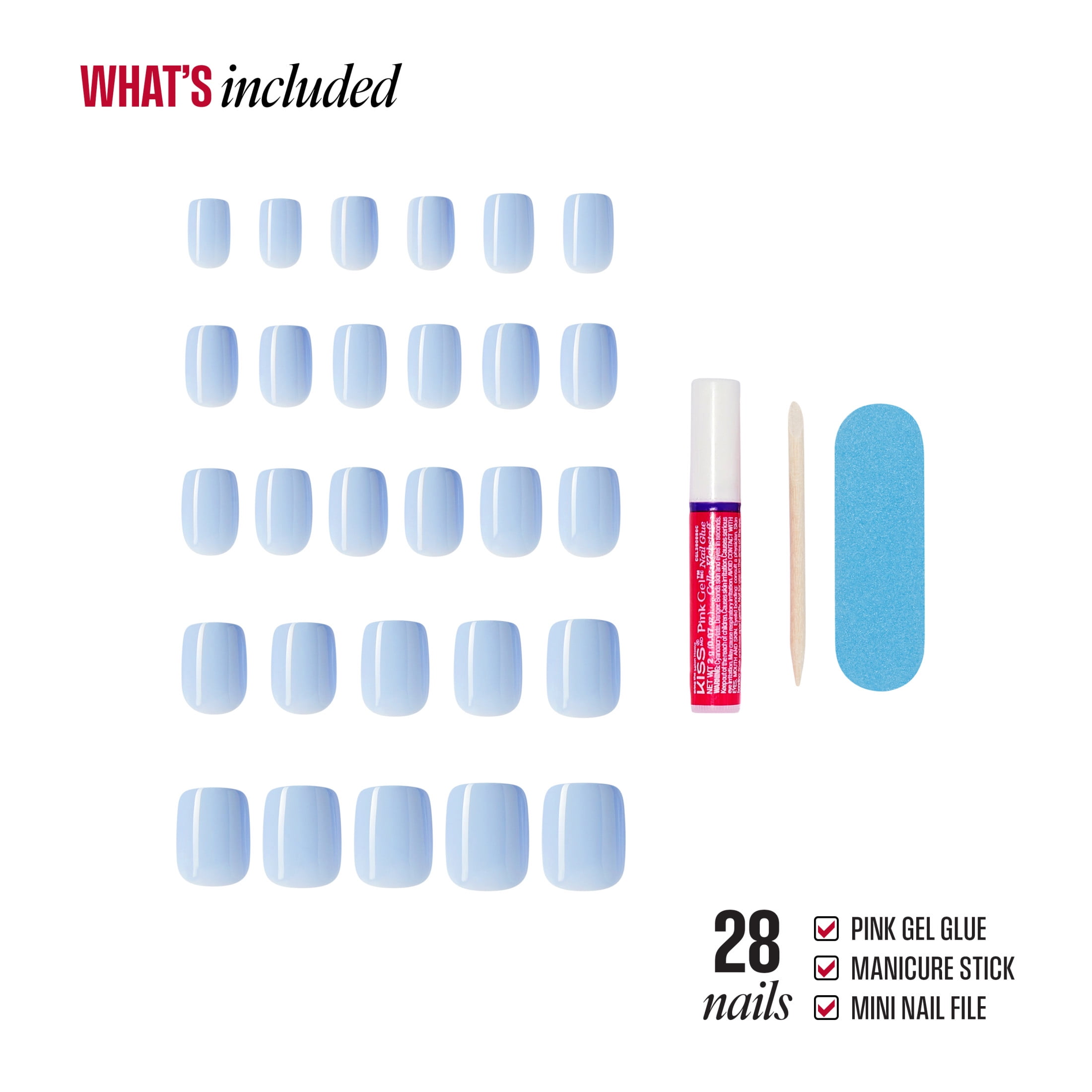 Broadway by Kiss Color Press On Nails, ‘Love Again’, Blue, Short Squoval, 28 Count