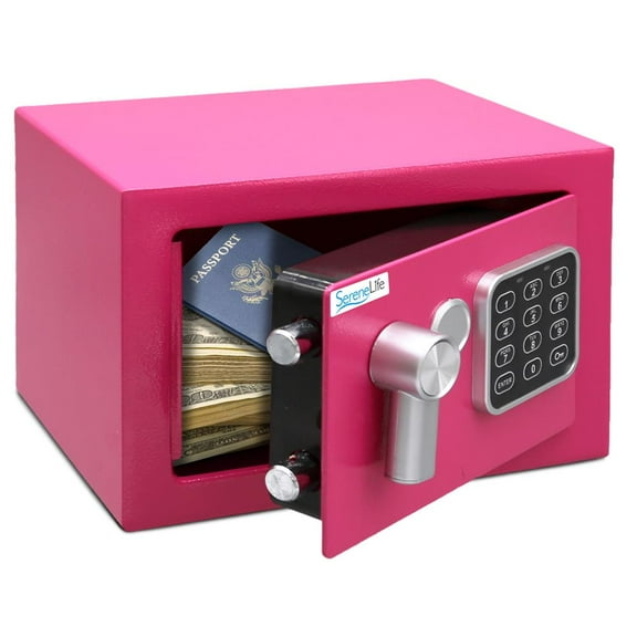 SereneLife Heavy Duty Electronic Safe Box - 9.1 x 6.7' Digital Lockbox with Code 2 Keys - Small Safe for Home/Office, Secure Cash, Jewelry, Firearms - Wall/Floor Mountable