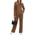 thumbnail image 4 of Dweltoz Women's 2 Piece Lounge Sets Long Sleeve Pullover Sweatshirts Matching Wide Leg Pants 2026 Dressy Casual Travel Tracksuit Matching Sets,Coffee XL, 4 of 7