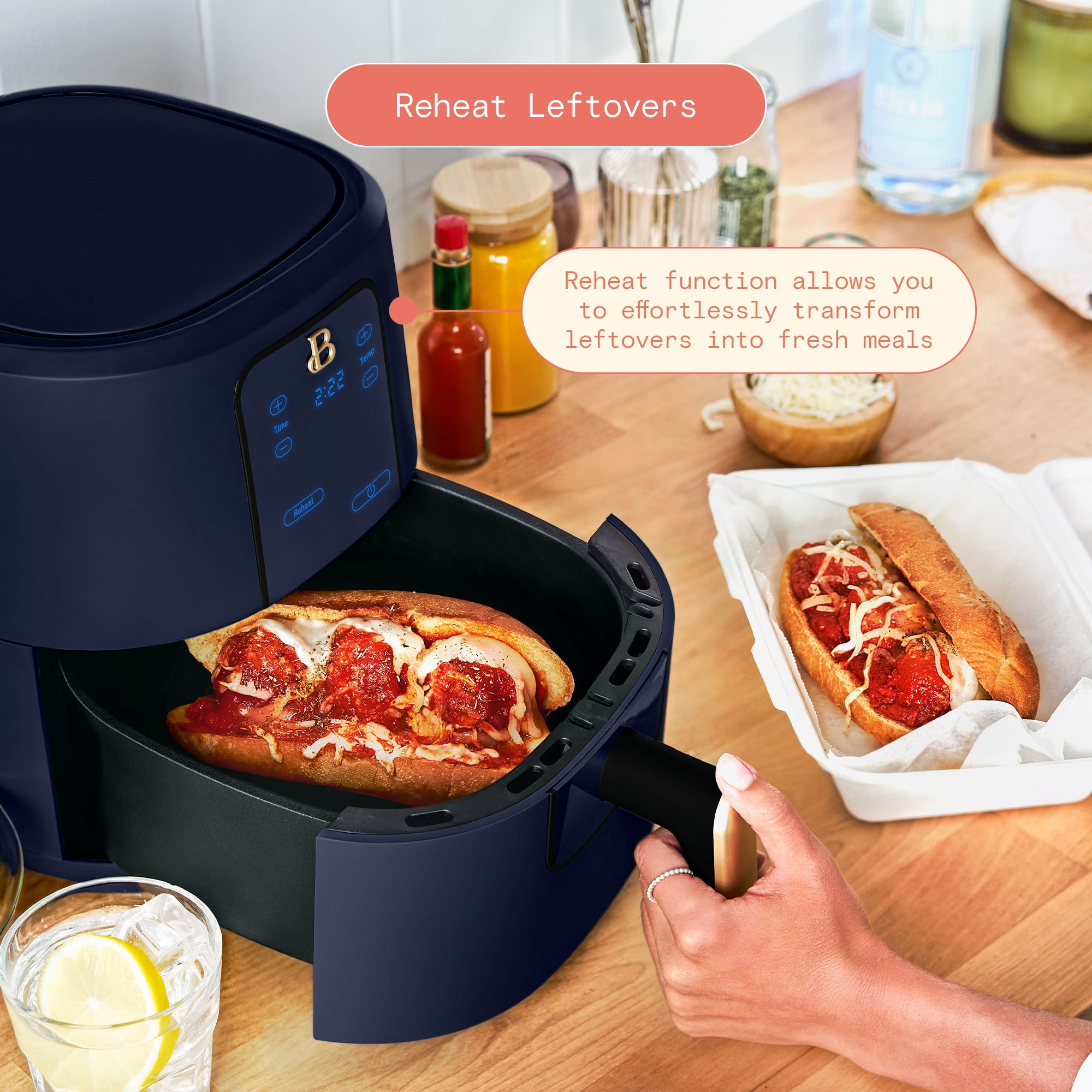 Beautiful 3 Qt Air Fryer with TurboCrisp Technology, Starry Night by Drew Barrymore, Blue