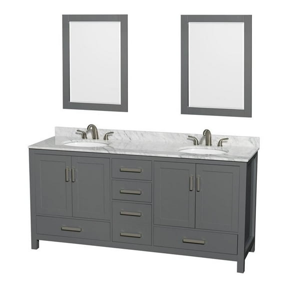 Wyndham Collection Sheffield 72" Wood Double Bathroom Vanity in Dark Gray/White
