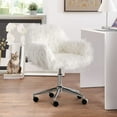 thumbnail image 5 of Seizeen Modern Vanity Chair, White Faux Fur Desk Chair, Cute Fluffy Upholstered Vanity Chair, Height Adjustable Office Chair, Home Swivel Accent Chair with Wheels, for Living Room, Bedroom, 5 of 7