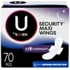 U by Kotex Security Maxi Pads with Wings, Overnight, Unscented, 70 Count