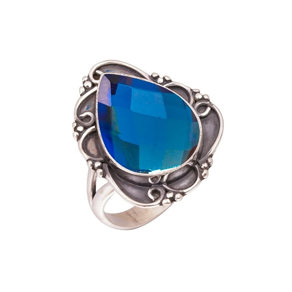 Black Rainbow Mystic Fire Topaz Gemstone 925 Sterling Silver Ring, 16X12 mm Pear Gemstone Ring, Black Ring, Christmas Gift, Unique Jewelry Ring, Adjus