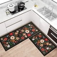 thumbnail image 2 of Boho Floral Kitchen Mat Set of 2,Modern Farmhouse Kitchen Rugs and Mats Non Skid Washable,Bohemian Kitchen Runner Rugs with Rubber Backing (Black 17"x47"+17"x30"), 2 of 6
