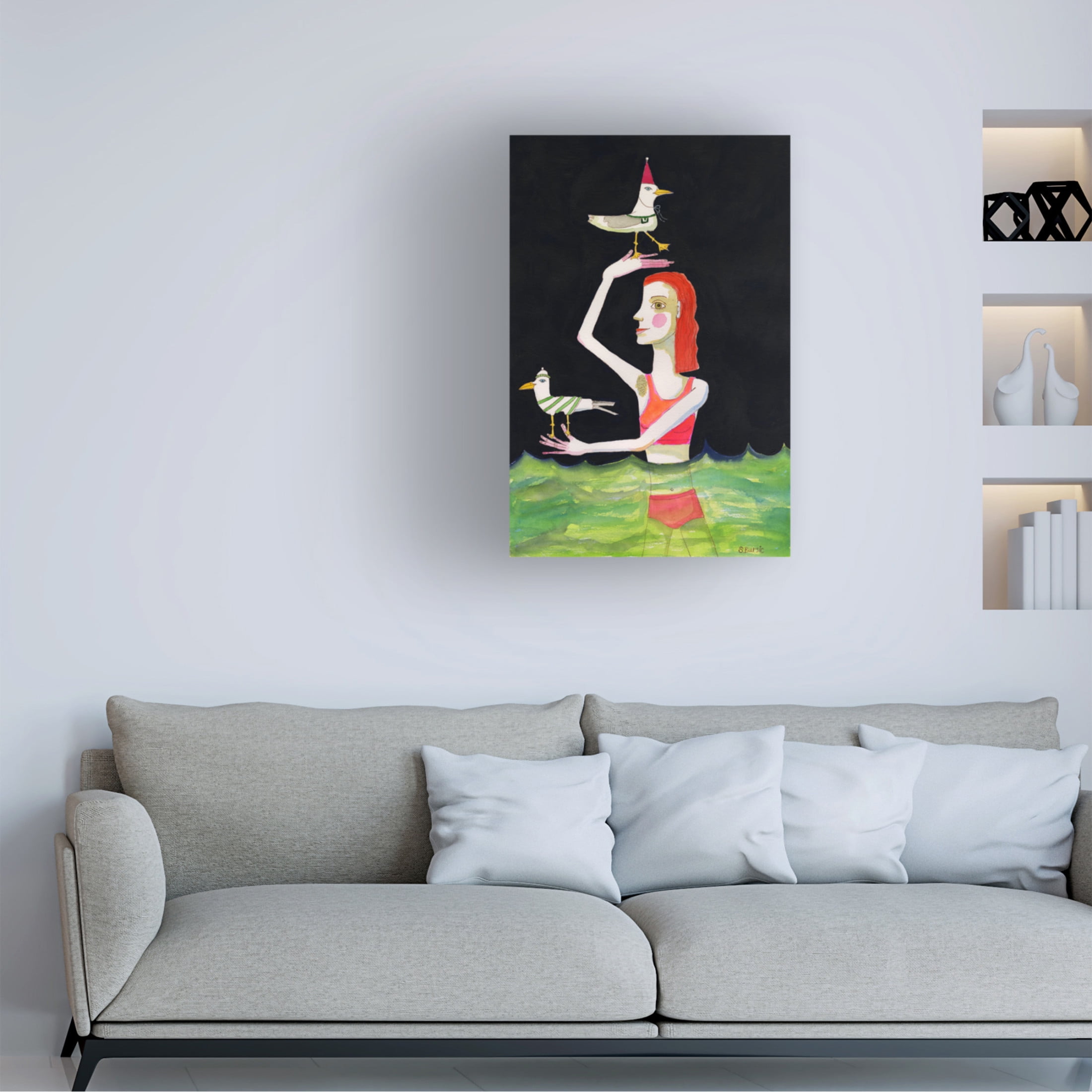 Trademark Fine Art Sharyn Bursic  Swimming Lady with birds Canvas Wall Art