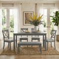 thumbnail image 2 of Dining Room Set, LEGAHOME 6 Piece Dining Sets with Bench and Chairs, Solid Wood Kitchen Dining Table Set for 6 with Upholstered Chairs, Gray, 2 of 9