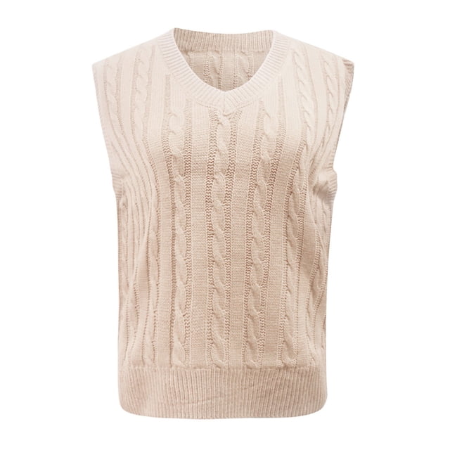 ManxiVoo Gilet en Tricot pour Femmes, Superposition Polyvalente, Col en V, Sans Manches, Chandail Classique, Design en Fil Doux pour Professionnels Stylés, Taille TP, Beige