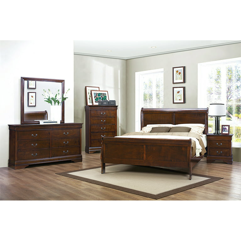Poundex F9231 Louis Philippe Sleigh Bedroom Set w/ Queen Bed