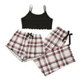 thumbnail image 2 of Aueoeo 3 Pack Womens Pajamas Suspender Tank Sleepwear Top with Plaid Long/Short Pants Soft Loungewear Sets Black L, 2 of 3