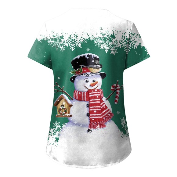 YDLCAFD Tops Women Shein Womens Christmas Print Short Sleeve Pocket V Neck T Shirt Top Cotton T Shirts for Women Full Sleeve Tops for Women