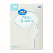 Great Value White Plastic Disposable Spoons, 100 Count