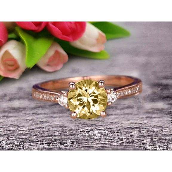 Champagne Diamond Moissanite Engagement Ring With Solid 10k Rose Gold Promise Ring 6mm Round Cut 1.60 Carat Art Deco