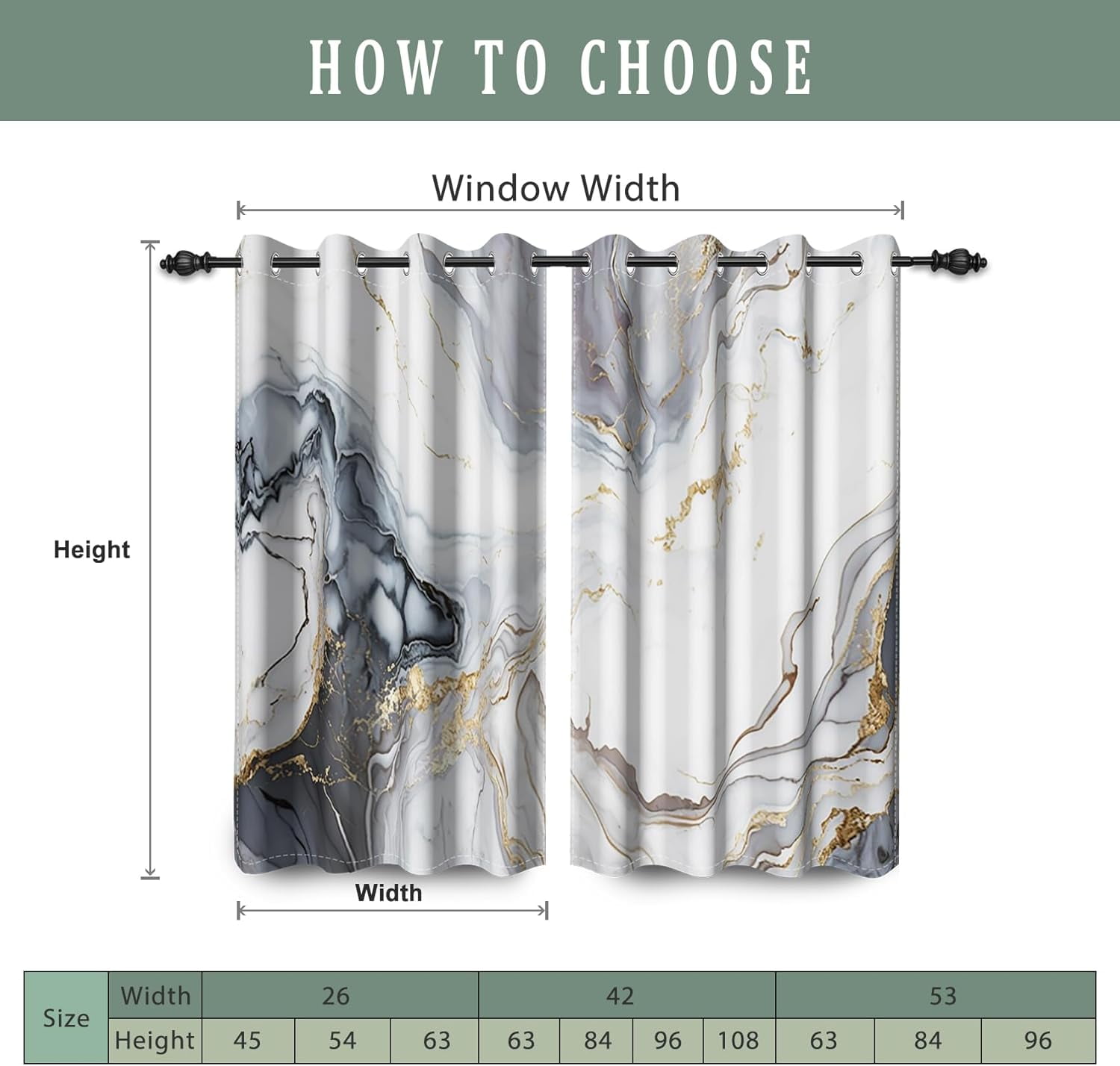 Gold Black Curtains, Blackout Curtains For Bedroom Living Room, Abstract Geometry Grommet Curtain, Window Drapes 53"W x 84"L (Pack of 2)