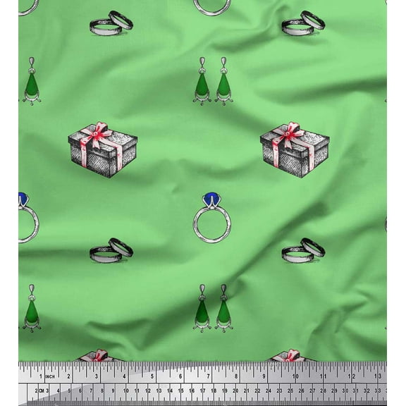 Soimoi Green Cotton Duck Fabric Gift Box & Jewellry Women Print Sewing Fabric Yard 42 Inch Wide