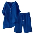 thumbnail image 7 of Linen Short Sets for Women 2 Piece Short Sleeve Shirts Wide Leg Shorts Loose Fit Casual Cotton Linen Sets Summer Outfits Blue S, 7 of 7