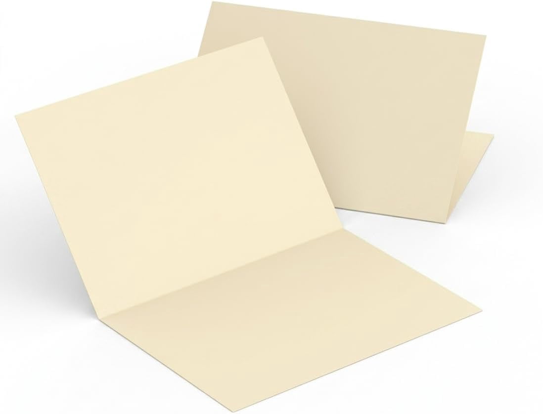 Reskid 100-Pack Cream Blank Greeting Cards - Heavyweight 100lb Cover Cardstock - Pre-Scored Printable Note Cards for Wedding Invitations, Thank You Notes, and DIY Crafting (8.5x11, Inches)