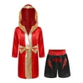 thumbnail image 1 of Zaldita Enfants Garçons Filles Costumes de Boxe Tenue de Boxeur Déguisement Tenue de Fête 2 Pcs Peignoir de Kickboxeur et Ensembles de Shorts de Boxe Bourgogne&Noir 10, 1 of 4