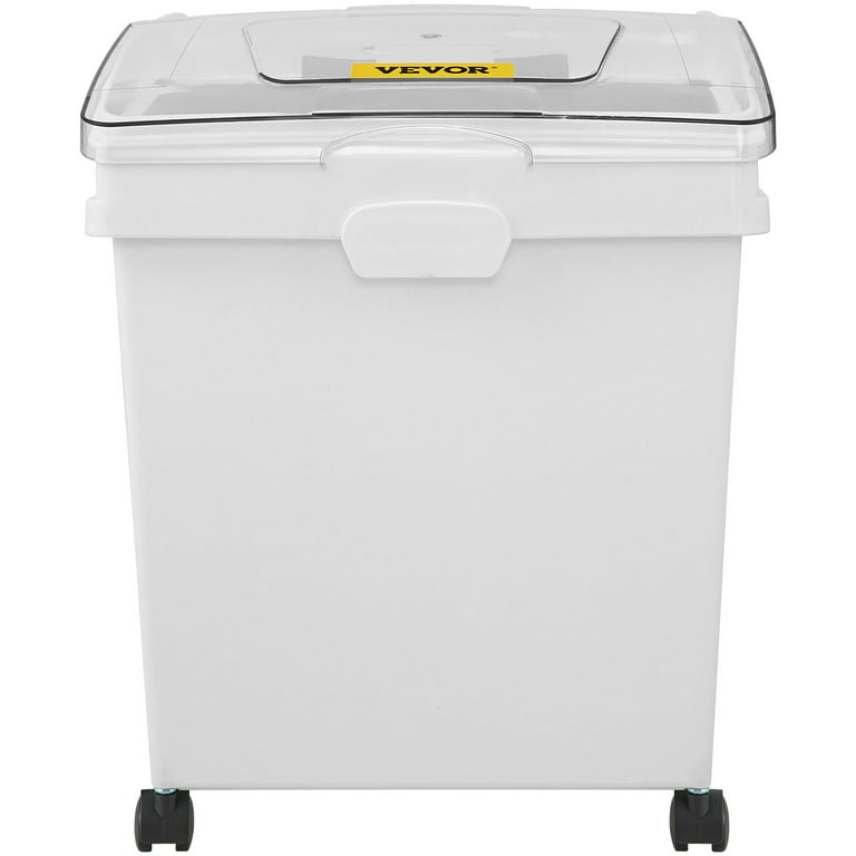 VEVOR 27 gal. Ingredient Storage Bin with 500 Cup Commercial Food Container with Scoop and Sliding Lid for Kitchen,White