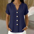 thumbnail image 2 of IMENGL Women's Button Down Shirts Basic Summer Color V Neck Up and Comfortable Short Sleeved Top . Loose Casual Outfits Blouse for Women,M-XXXL, 2 of 7