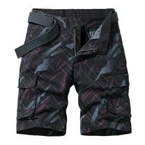 SWSMCLT Men's Full Cotton Cargo Shorts Tactical Outdoor Straight Leg Fashion Lightweight Multi Pocket for Fishing Travel Casual Summer Beach Printed Knee Length Regular Fit Black 34