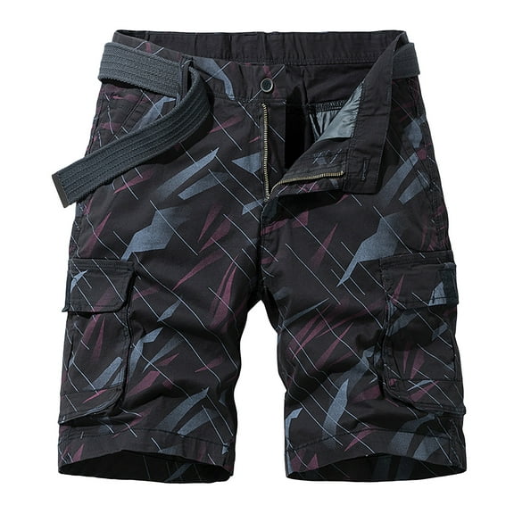 SWSMCLT Men's Full Cotton Cargo Shorts Tactical Outdoor Straight Leg Fashion Lightweight Multi Pocket for Fishing Travel Casual Summer Beach Printed Knee Length Regular Fit Black 34
