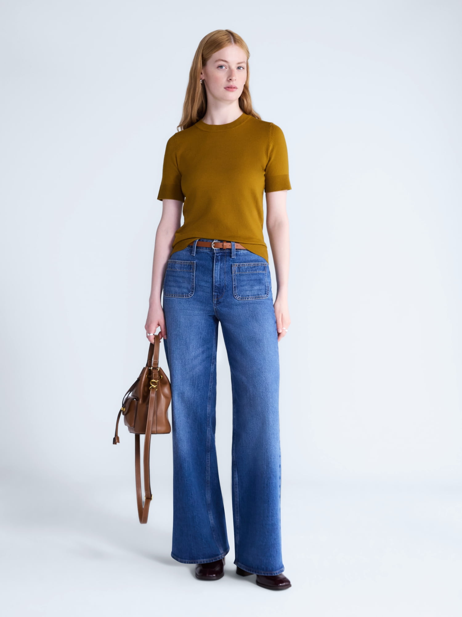 Free Assembly Women's and Women's Plus The Larchmont High Rise Patch Pocket Jeans, 32" Inseam, Sizes 0-28W