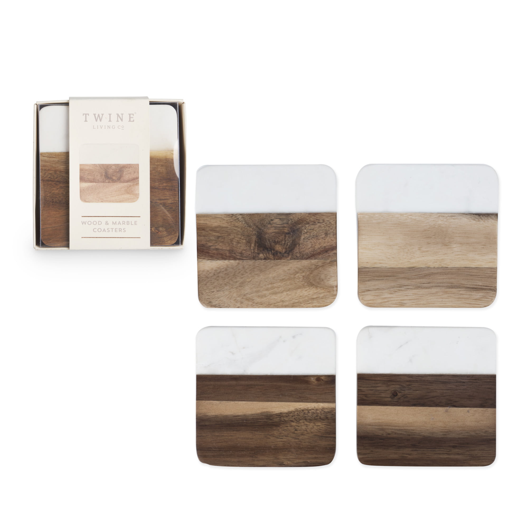 Round Slate Stone Rustic Beverage Drink Table Coasters Set with Acacia Wood Holder 4 Coasters