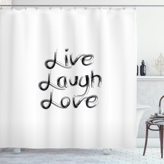 Ambesonne Live Laugh Love Shower Curtain, Black Words, 69"Wx70"L, Black White