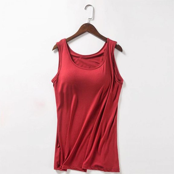 Women Cotton Tank Tops, Casual Sleeveless Solid Padded Tee