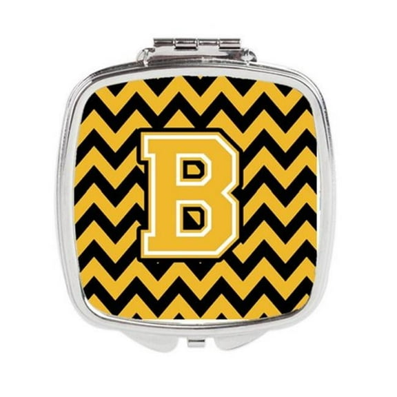 Carolines Treasures Letter B Chevron Black & Gold Compact Mirror - 3 x 0.3 x 2.75 in.