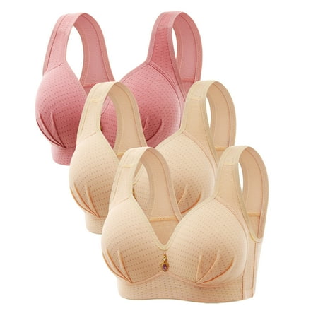 Mrasaso Under 10! Corset Tops for Women Women Polyester Bra Embroidered Glossy Comfortable Wireless Bra Breathable Design for All-Day Comfort(3pc Underwear) Hot Pink|38