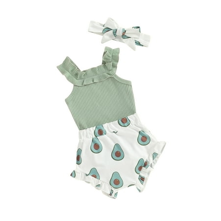 

Mioliknya Baby Girls Summer Outfit Romper + Taco/Avocado Print Shorts + Headband