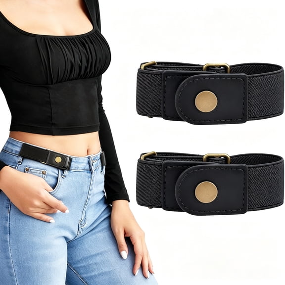 TELOLY 2 Pack No Buckle Stretch Belt for Men and Women, Elastic Invisible Waist Belt