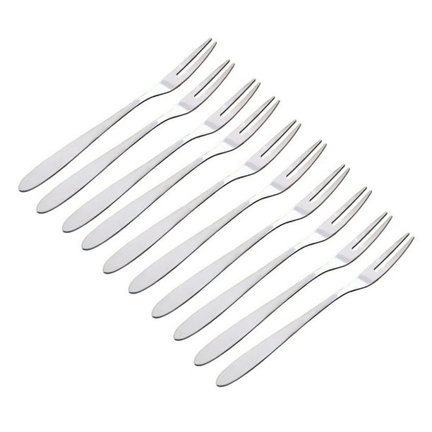 10 palillos de fruta reutilizables de acero inoxidable 304 con 2 dientes redondos, aptos para uso alimentario, para postres, utensilios de cocina.