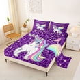 thumbnail image 2 of Manfei Sweet Unicorn Bed Sheets,Leopard Print Full Size Sheets,White Purple,4-Piece,1 Flat Sheet, 1 Fitted Sheet and 2 Pillowcases, 2 of 6