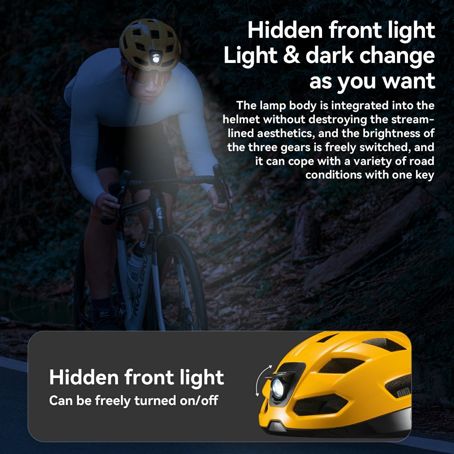 ROCKBROS Cycling Helmet Lighting Smart Remote Warning Light Control Helemt,Front/Tail/Turn Signal Light High-density Foaming One-piece Molding Safety Helmet