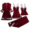thumbnail image 2 of REDHOTYPE Ensemble de Pyjama en Velours pour Femmes 12 Pcs Foulard Aguichant Dentelle Pyjamas Hiver Automne Robe Bourgogne Rembourrée, 2 of 4