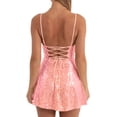 thumbnail image 5 of Women's Party Dress Club Dress Sleeveless Square Neck Adjustable Straps Bow Tie A Line Sequin Dress for Cocktail Banquet,Pink,XL, 5 of 5