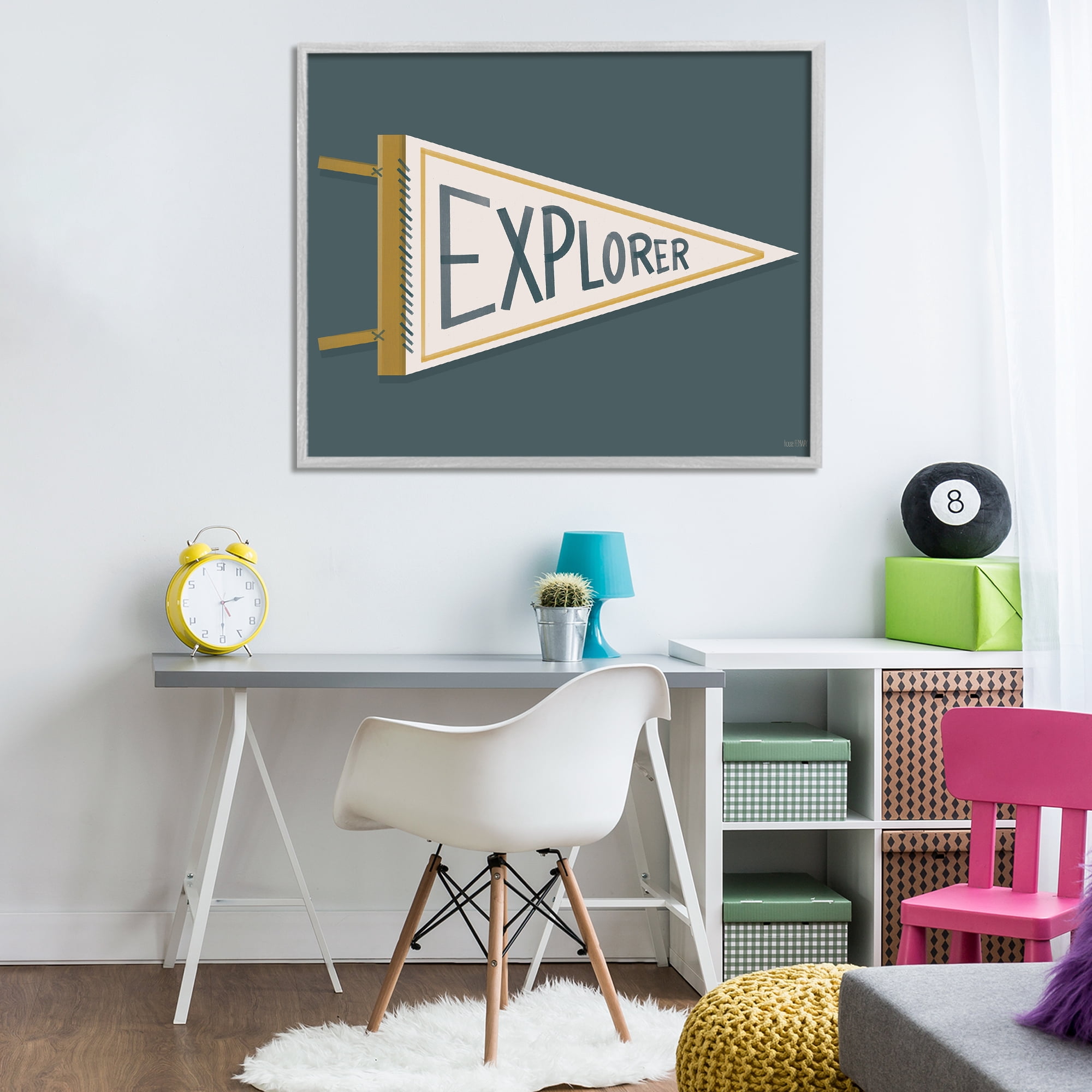 Stupell Industries Explorer Retro Pennant Gray Framed Giclee Art, design by House Fenway