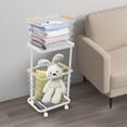 thumbnail image 6 of TFCFL 2 Tier White Laundry Hamper Metal Dirty Clothes Storage Basket Rolling Cart With Wheels, 6 of 15