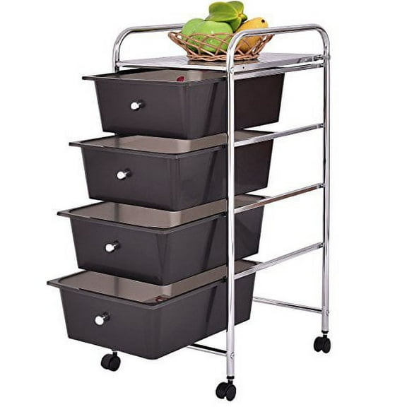 4-Drawers Cart Rolling Storage Cart Bin Organizer with Flexible Wheels for Home Office Scrapbook Supply & Paper Shelf