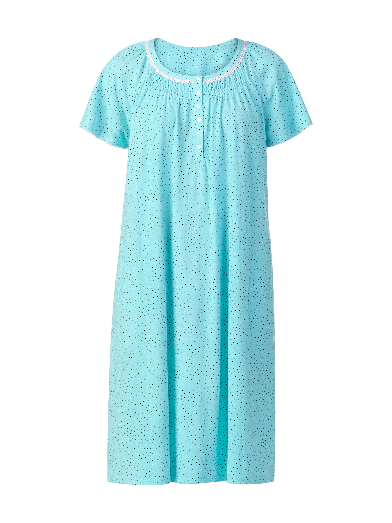 Aria Women's 100% Cotton Raglan Sleeve Smocked Neck Sleepwear 40" Gown, Sizes XS-5X