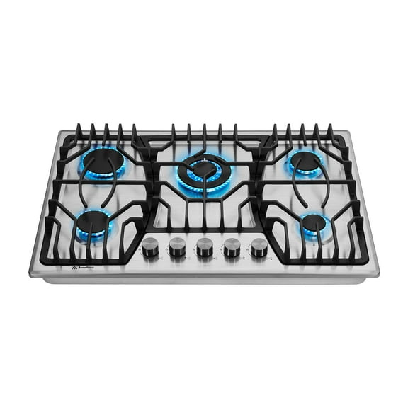 Amdievc 30 inch Gas Cooktop NG/LPG Dual Fuel Gas Stove top with Thermocouple Protection, Stainless Steel Gas Stove Top for Kitchen RV