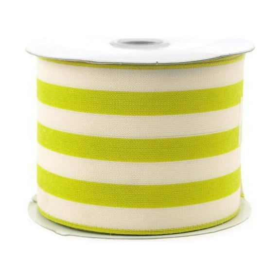 Striped Cotton Ivory Ribbon, 2-1/2-Inch, 10 Yards, Green