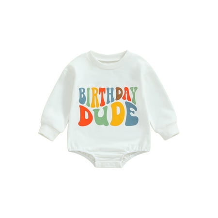 

Hirigin Baby Birthday Romper Long Sleeve Crewneck Letter Print Playsuit