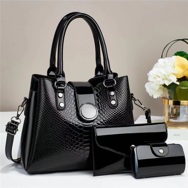 Conjunto de 3 bolsos de cuero brillante de lujo para mujer, bolso de mano de calidad para mujer, bolso de hombro versátil, bolsos cruzados para mujer 2024