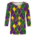 thumbnail image 5 of YOIAVAIOY Women Mardi Gras T-Shirt 3/4 Sleeve Mask Graphic Tops Round Neck Casual Holiday Party Blouse Purple L, 5 of 5