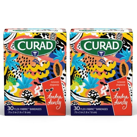 2 Pack - Curad Kendra Dandy Flex-Fabric Adhesive Bandages, Dragonfruit & Bananas - Standard Strip, 30 Ct 1 ea