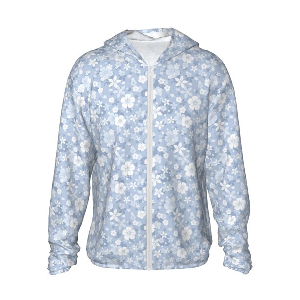 Fotbe Gray White Floral Chaqueta con Protección Solar UPF 50+ para Hombre y Mujer, Camisa con Capucha y Bolsillos-3X-Large